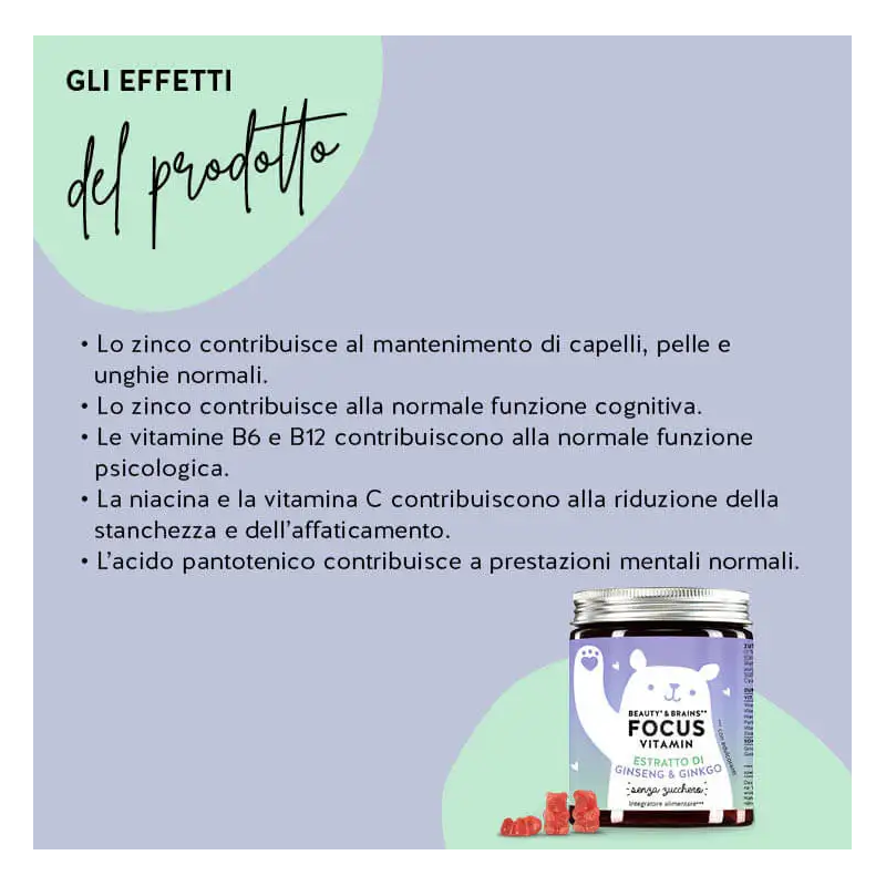 effetti di Beauty & Brains Focus Ginseng e Ginko per Concentrazione 45 Orsetti Gommosi Senza Zuccheri effetti di Beauty & Brains Focus Ginseng e Ginko per Concentrazione 45 Orsetti Gommosi Senza Zuccheri