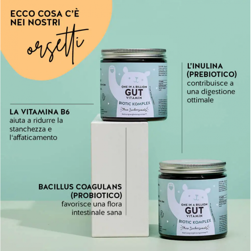 ingredienti di One in a Billion Gut Vitamin Probiotici per Benessere Intestinale 45 Orsetti Gommosi ingredienti di One in a Billion Gut Vitamin Probiotici per Benessere Intestinale 45 Orsetti Gommosi
