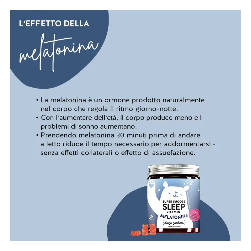 effetto di Super Snooze Sleep Vitamin Melatonina 45 Orsetti Gommosi Senza Zucchero effetto di Super Snooze Sleep Vitamin Melatonina 45 Orsetti Gommosi Senza Zucchero