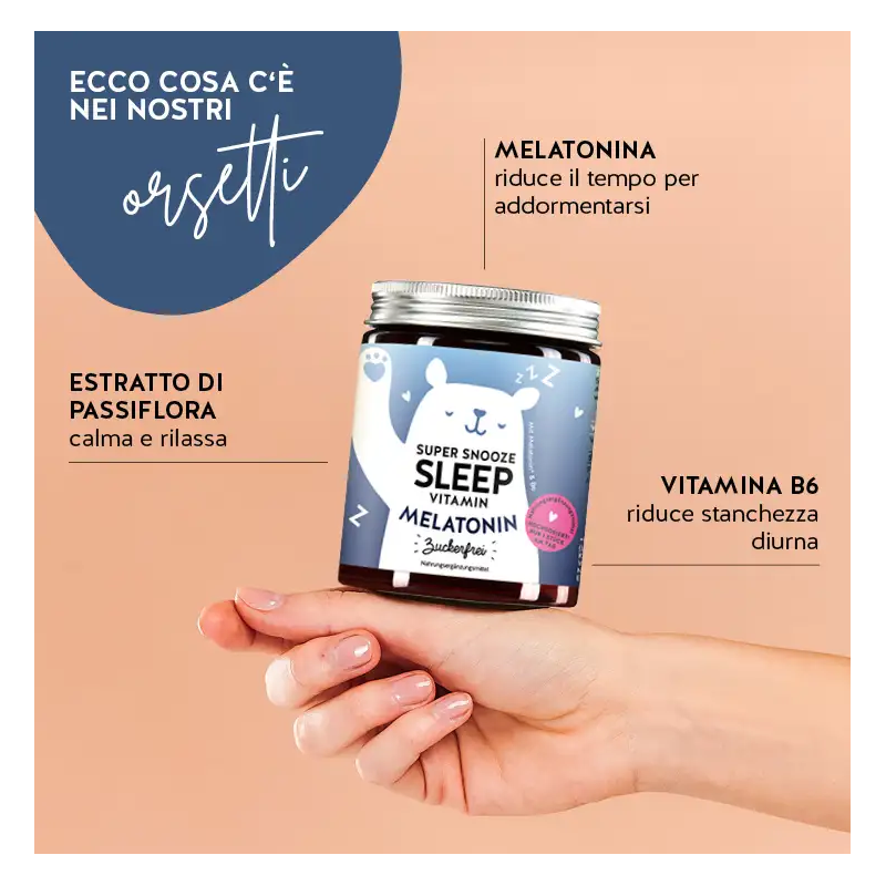 ingredienti di Super Snooze Sleep Vitamin Melatonina 45 Orsetti Gommosi Senza Zucchero ingredienti di Super Snooze Sleep Vitamin Melatonina 45 Orsetti Gommosi Senza Zucchero