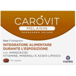 Scatola Carovit Melanin Integratore per Protezione Solare 20 Capsule Scatola Carovit Melanin Integratore per Protezione Solare 20 Capsule