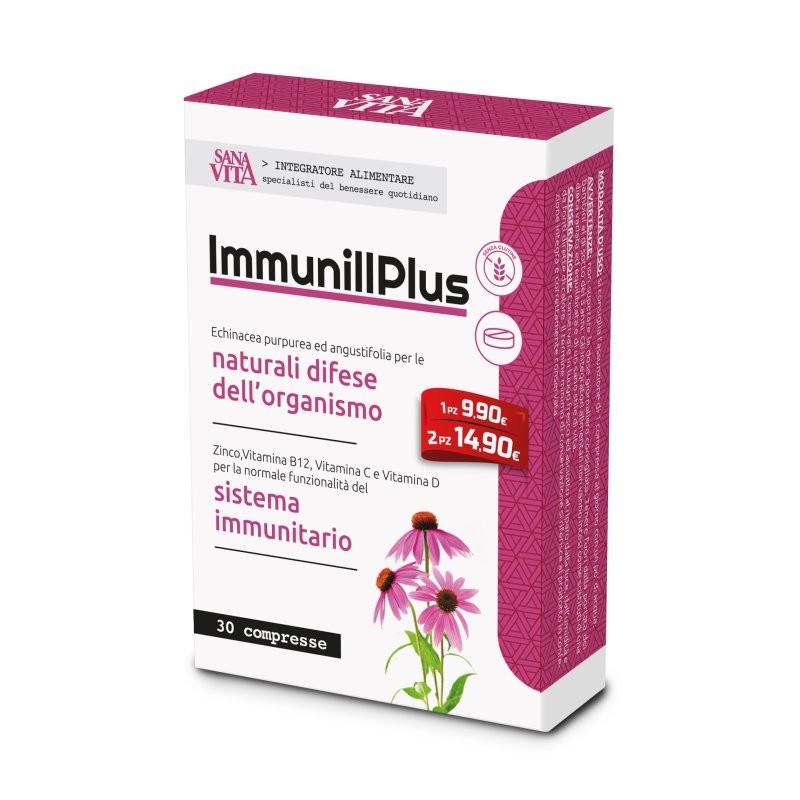 confezione di Sanavita ImmunillPlus Integratore per Sistema Immunitario 30 Compresse confezione di Sanavita ImmunillPlus Integratore per Sistema Immunitario 30 Compresse
