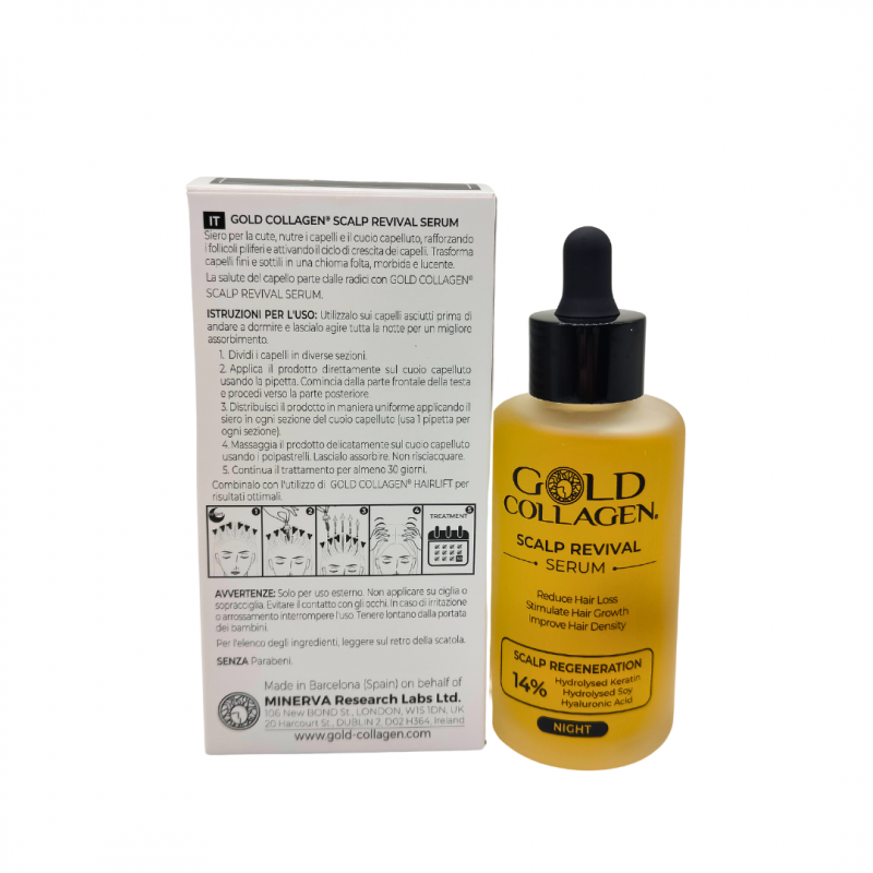 retro confezione di Gold Collagen Scalp Revival Lozione Anti Caduta Capelli 100ml retro confezione di Gold Collagen Scalp Revival Lozione Anti Caduta Capelli 100ml