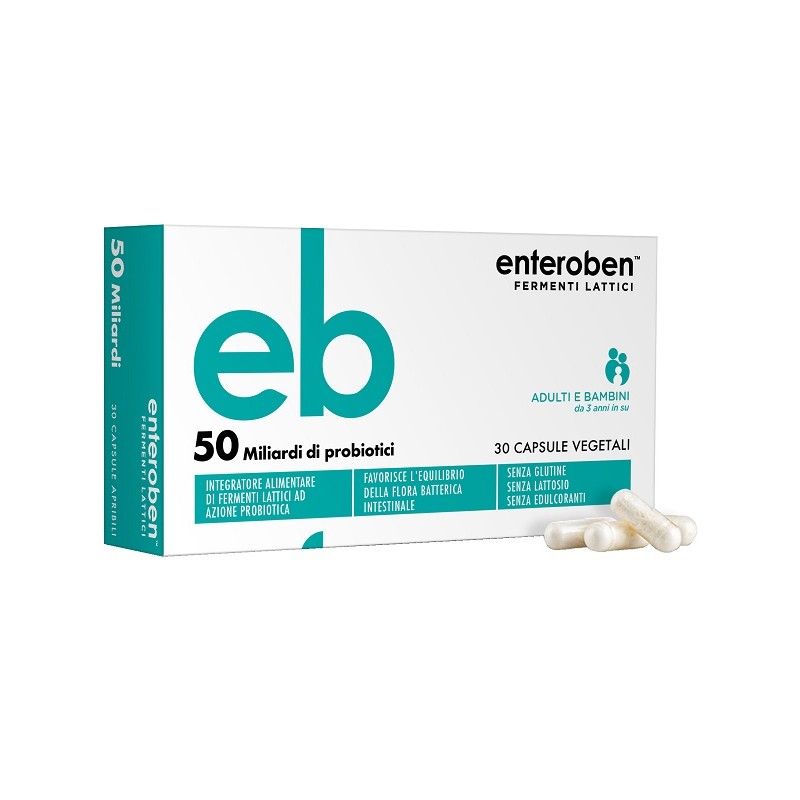 confezione di Enteroben 50 Miliardi di Probiotici Integratore per Intestino 30 Capsule