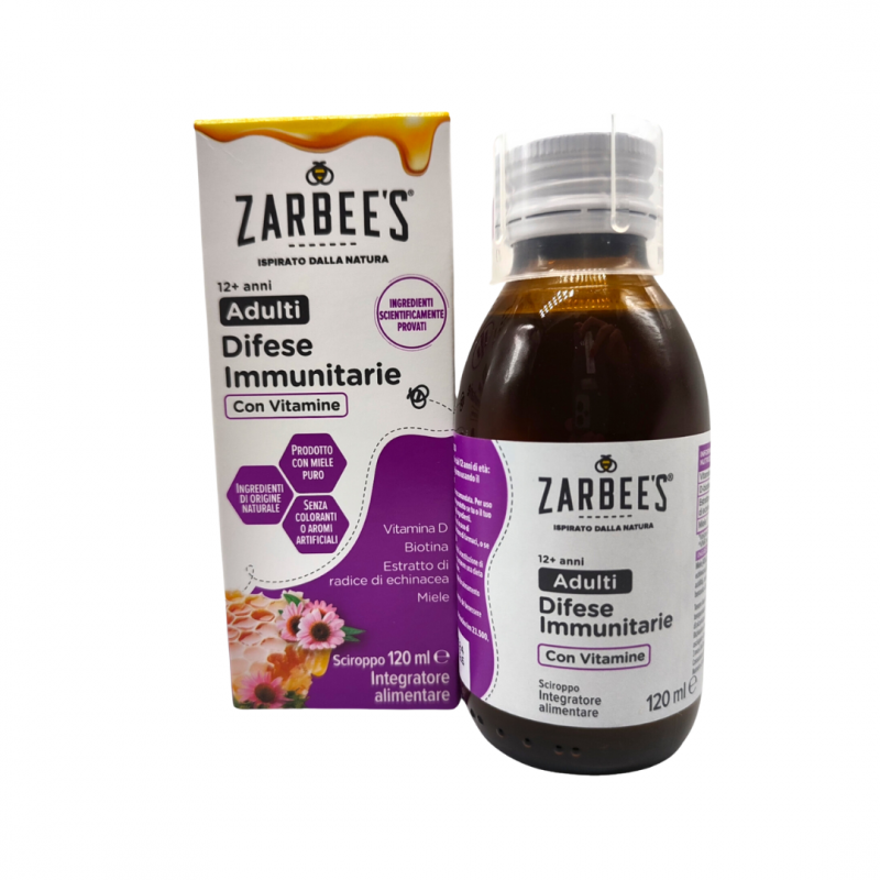 confezione di Zarbee's Adulti Sciroppo con Miele per Difese Immunitarie 120 ml confezione di Zarbee's Adulti Sciroppo con Miele per Difese Immunitarie 120 ml