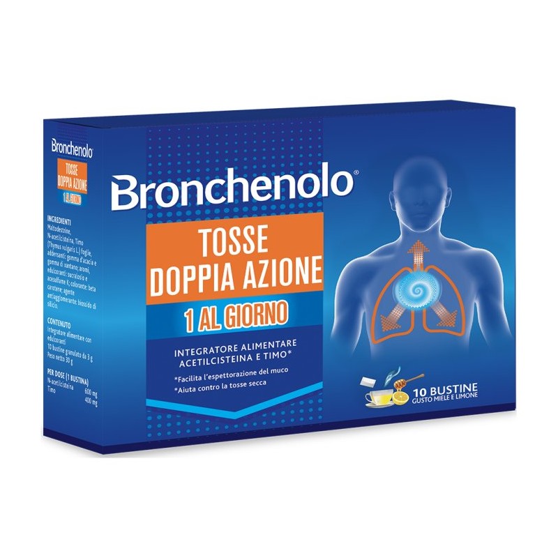 Bronchenolo Tosse Doppia Azione per la Tosse al Miele e Limone 10 Bustine Bronchenolo Tosse Doppia Azione per la Tosse al Miele e Limone 10 Bustine