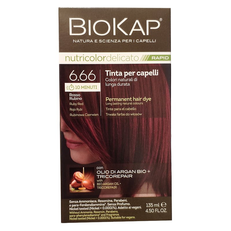 Biokap Nutricolor Delicato Rapid 6,66 Rosso Rubino per Capelli 135 ml Biokap Nutricolor Delicato Rapid 6,66 Rosso Rubino per Capelli 135 ml