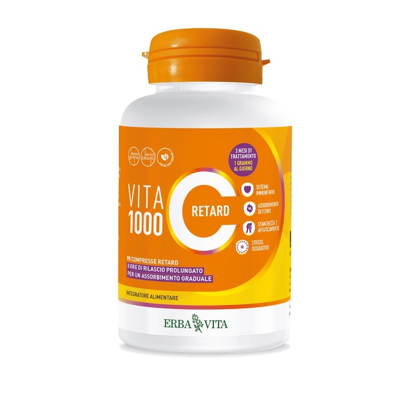 confezione di Erba Vita VIta C 1000 Retard Integratore Ricostituente 90 Compresse