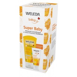 confezione di Weleda Super Baby Set Corpo e Capelli con Babywash 200ml + Crema Protettiva 75ml