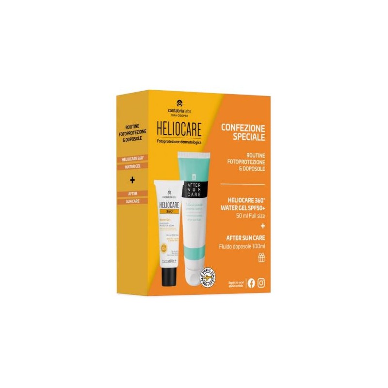 confezione Heliocare 360 Water Gel SPF50 50ml + Dopo Sole Travel Size 100ml confezione Heliocare 360 Water Gel SPF50 50ml + Dopo Sole Travel Size 100ml