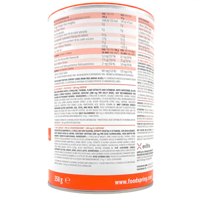 Foodspring All In One Pre Workout Integratore Pre Allenamento Arancia Rossa e Limone 350g barattolo Foodspring All In One Pre Workout Integratore Pre Allenamento Arancia Rossa e Limone 350g barattolo