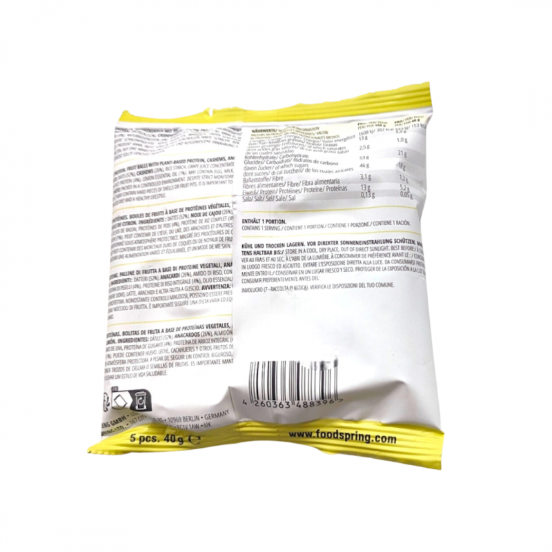 Foodspring Protein Balls Snack Proteico Vegano Gusto Torta al Limone sacchetto Foodspring Protein Balls Snack Proteico Vegano Gusto Torta al Limone sacchetto