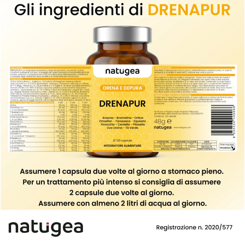caratteristiche nutrizionali di Natugea Drenapur Integratore Drenante e Depurativo 120 Compresse caratteristiche nutrizionali di Natugea Drenapur Integratore Drenante e Depurativo 120 Compresse
