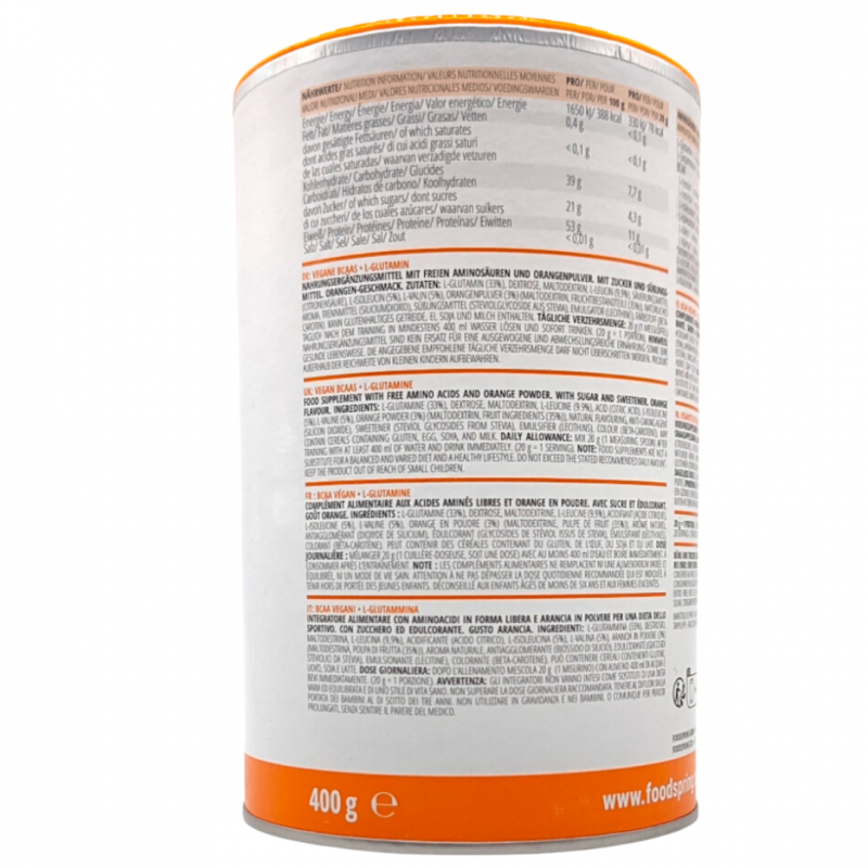 Foodspring Recovery Aminos Integratore Post Workout Gusto Arancia 400g barattolo Foodspring Recovery Aminos Integratore Post Workout Gusto Arancia 400g barattolo