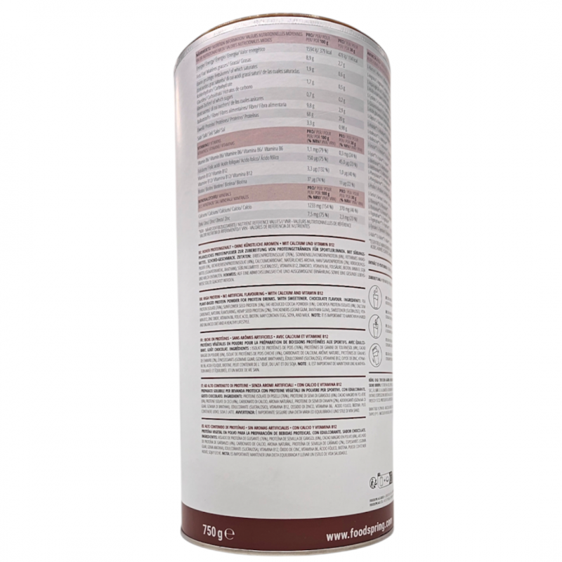 Foodspring Vegan Protein gusto Cioccolato per Massa Muscolare 750g Barattolo Foodspring Vegan Protein gusto Cioccolato per Massa Muscolare 750g Barattolo