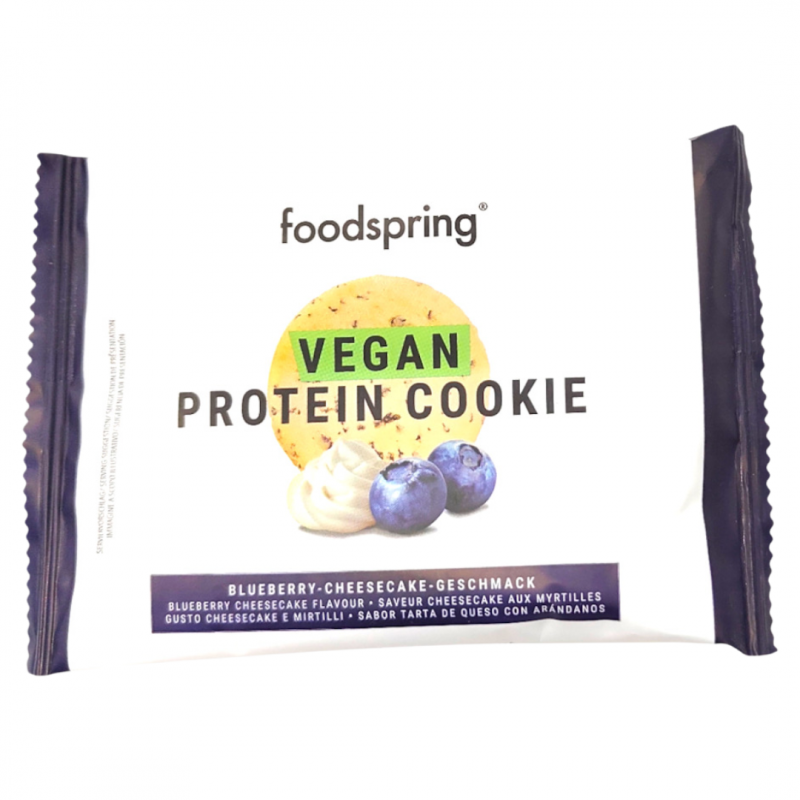 Foodspring Vegan Protein Cookie Gusto Cheesecake ai Mirtilli Snack Proteico 50g Busta monodose Foodspring Vegan Protein Cookie Gusto Cheesecake ai Mirtilli Snack Proteico 50g Busta monodose
