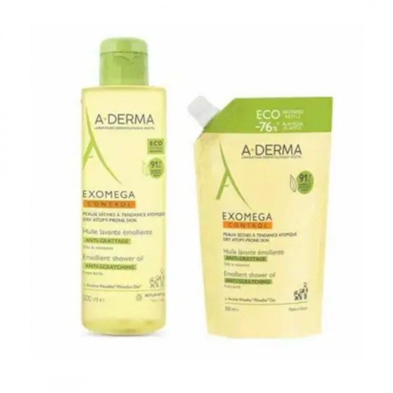 Confezione del prodotto A-Derma Exomega Control Olio Lavante Emolliente 500ml + Ricarica 500ml Confezione del prodotto A-Derma Exomega Control Olio Lavante Emolliente 500ml + Ricarica 500ml