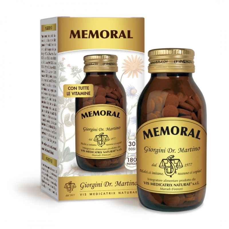 Confezione e barattolo di Dr.Giorgini Memoral Integratore Vitamine e Sali Minerali 180 Pastiglie