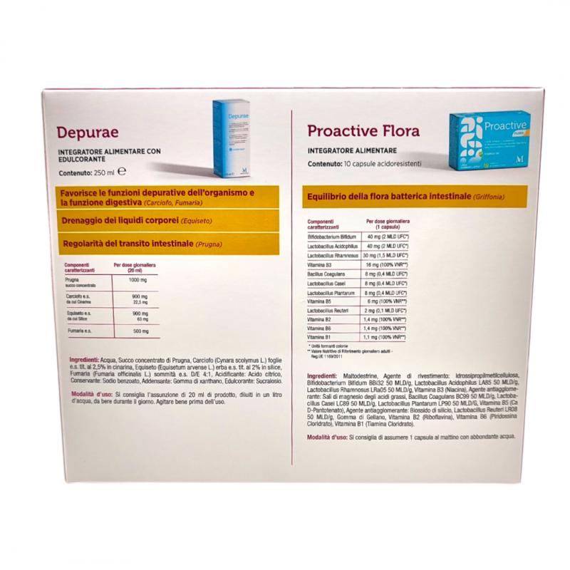 retro confezione di Torna in Forma Set Depurazione con Depurae 250ml + Proactive Flora 10 Capsule retro confezione di Torna in Forma Set Depurazione con Depurae 250ml + Proactive Flora 10 Capsule