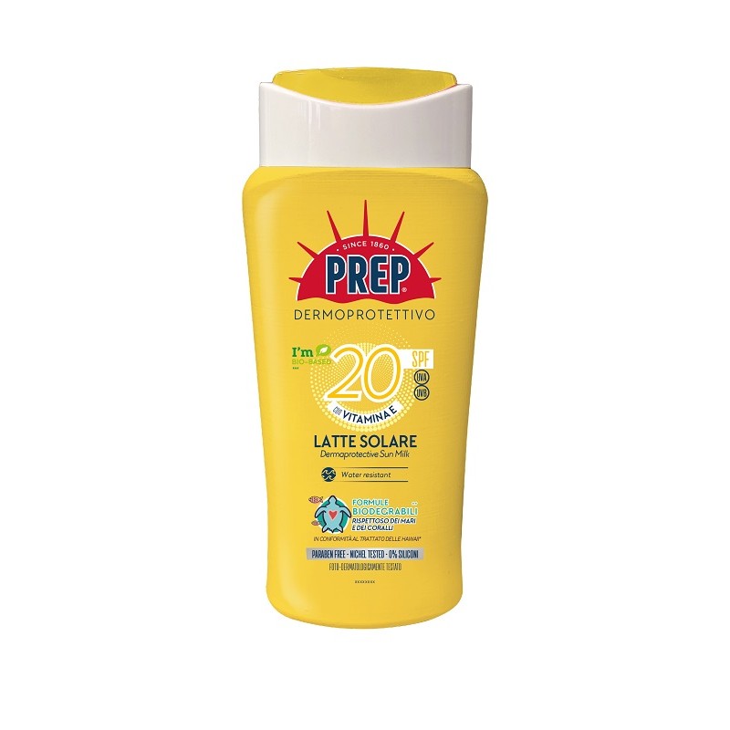 flacone di Prep Latte Solare SPF20 Viso e Corpo Resistente all'Acqua 200ml flacone di Prep Latte Solare SPF20 Viso e Corpo Resistente all'Acqua 200ml