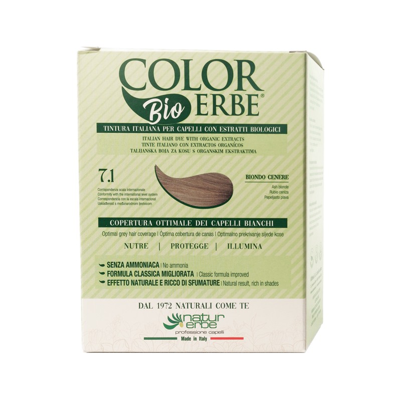 Color Erbe Tintura Bio Biondo Cenere 7,1 per Colorazione Naturale Kit Completo Color Erbe Tintura Bio Biondo Cenere 7,1 per Colorazione Naturale Kit Completo