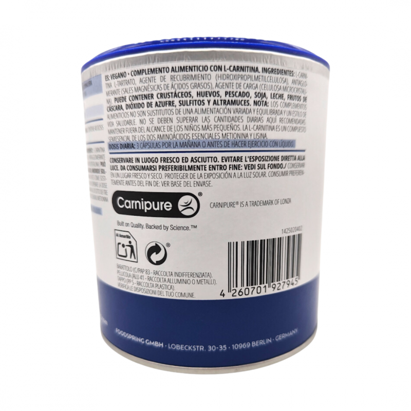 barattolo Foodspring L-Carnitina Integratore Alimentare per Allenamento 120 Capsule barattolo Foodspring L-Carnitina Integratore Alimentare per Allenamento 120 Capsule