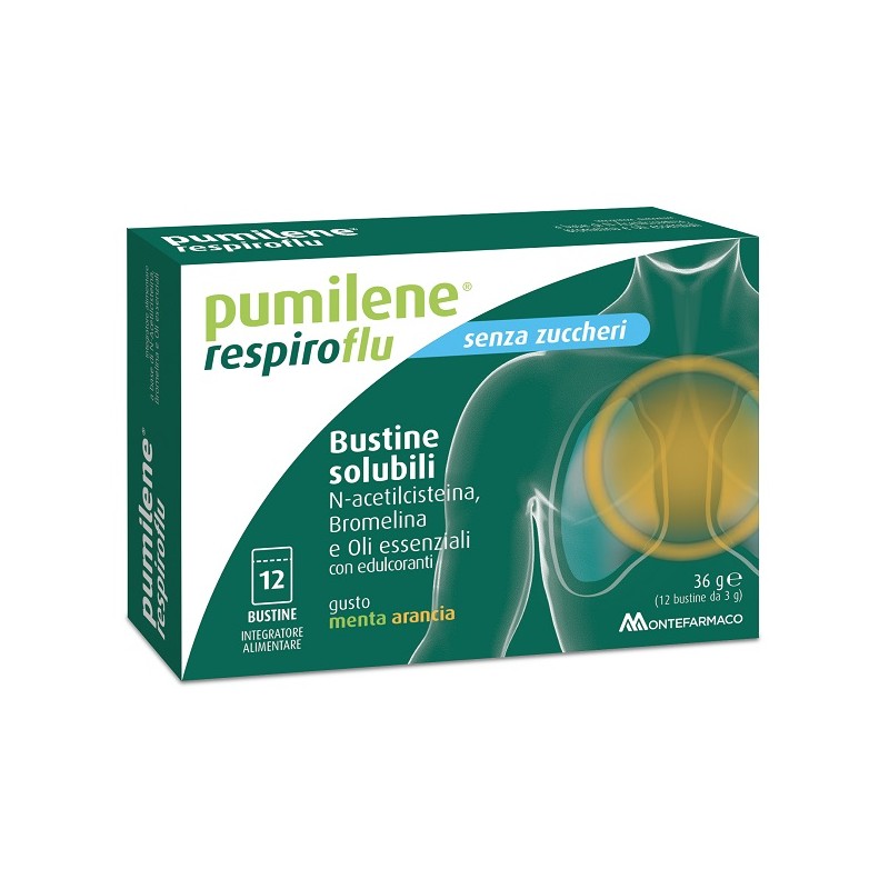 Pumilene Respiroflu Senza Zucchero per Vie Respiratorie 12 Bustine da 3 g