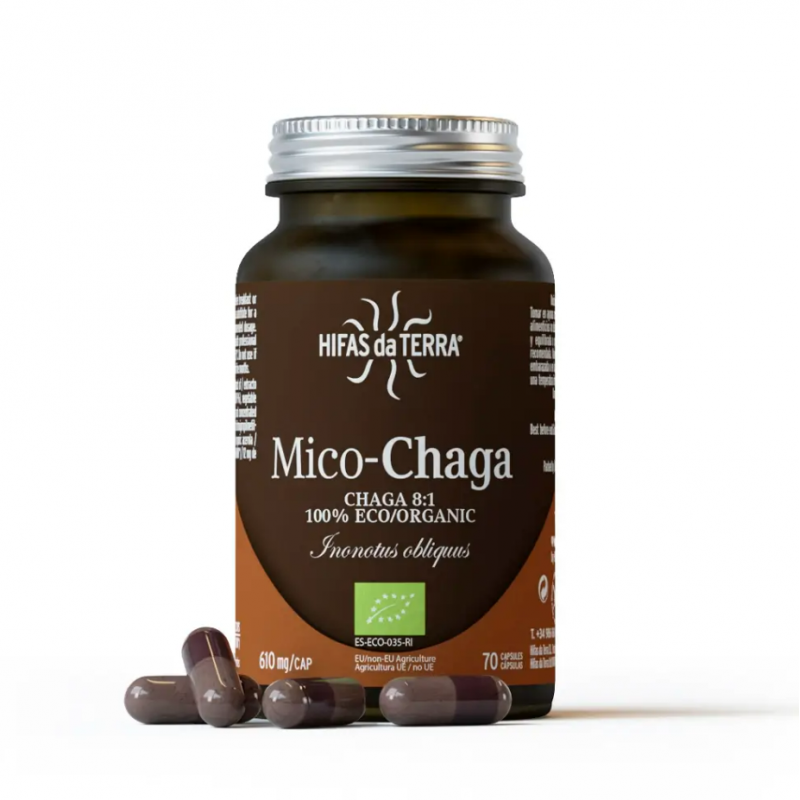 confezione di Hifas Da Terra Mico Chaga Integratore Antiossidante 70 Capsule