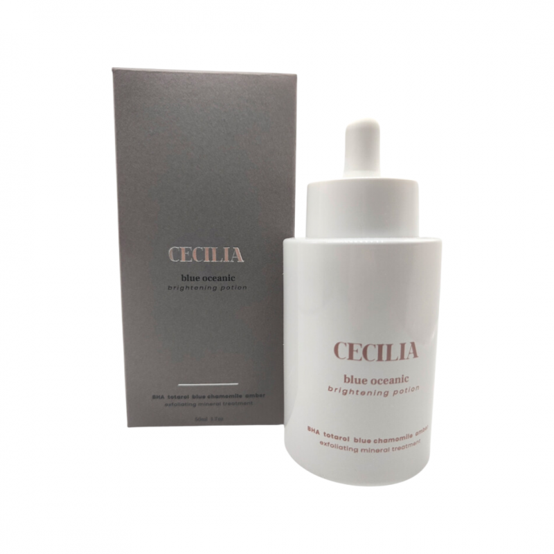 confezione e flaconcino Cecilia Holistic Beauty Blue Oceanic Potion Tonico Esfoliante 50ml