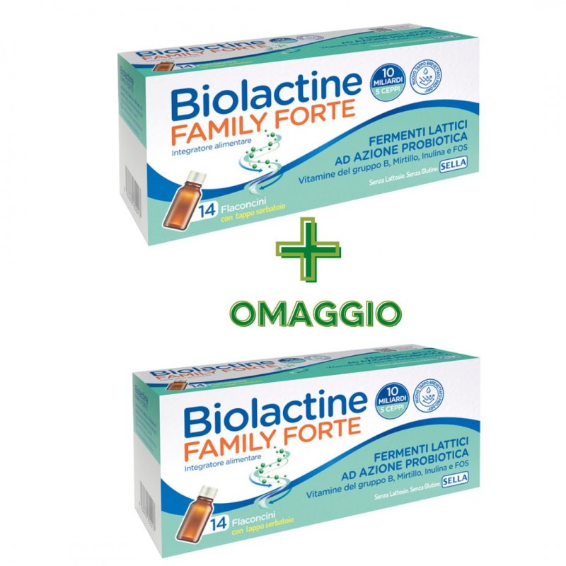 Biolactine Family Forte Integratore Fermenti Lattici per Intestino 14 Flaconcini + CONFEZIONE OMAGGIO