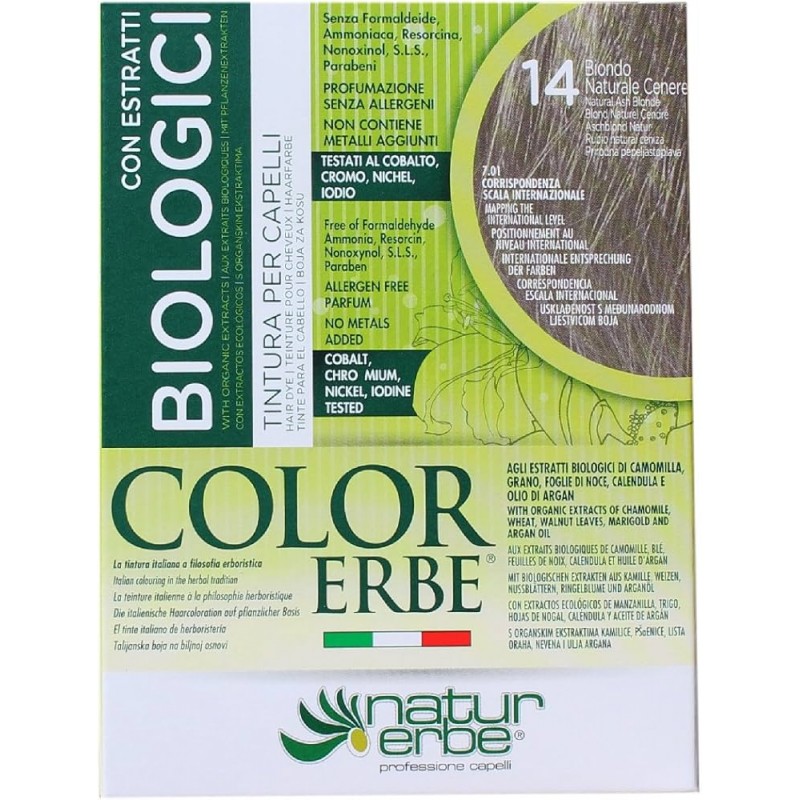 Color Erbe Estratti Bio Tinta per Capelli Colore 14 Biondo Naturale Cenere 1 Tubetto da 135ml Color Erbe Estratti Bio Tinta per Capelli Colore 14 Biondo Naturale Cenere 1 Tubetto da 135ml