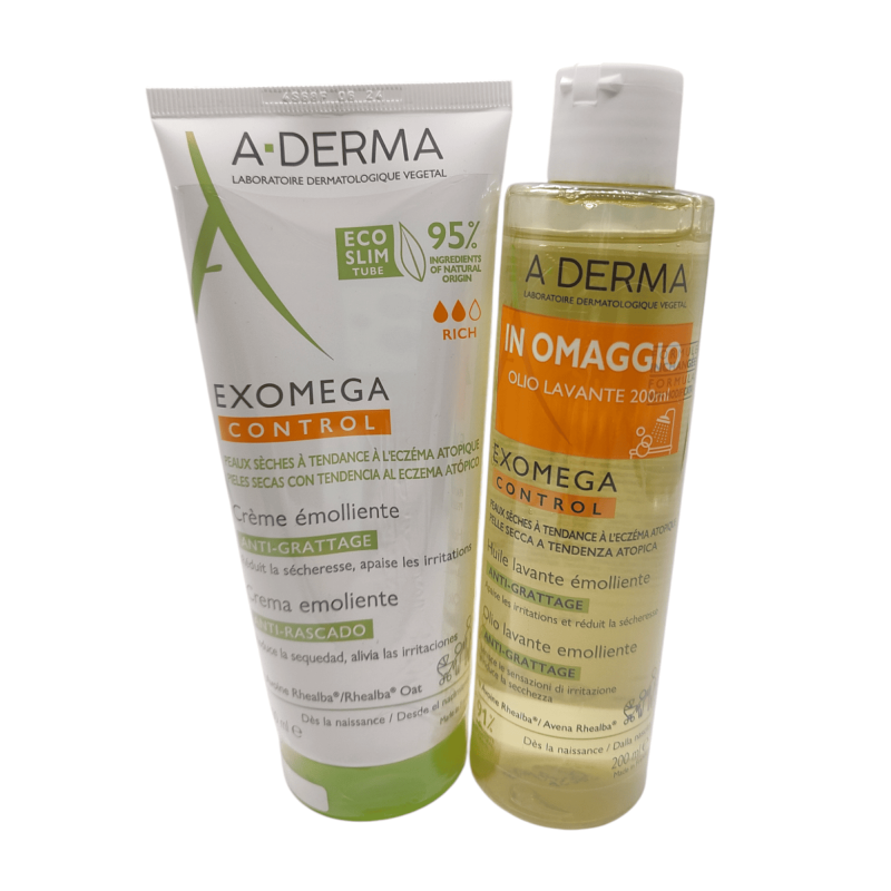 1 Confezione di Exomega Control Crema Emolliente più 1 Confezione di Olio Detergente 200 ml 1 Confezione di Exomega Control Crema Emolliente più 1 Confezione di Olio Detergente 200 ml