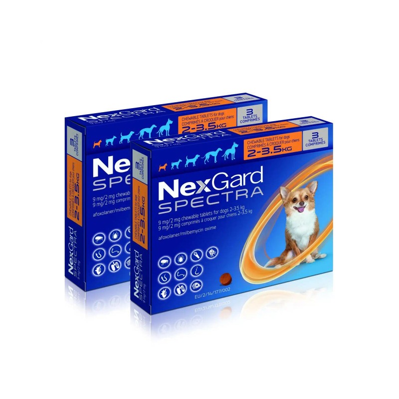 Una confezione di Nexgard Spectra Compresse Masticabili Antiparassitario per Cani 2-3,5 kg 6 Compresse