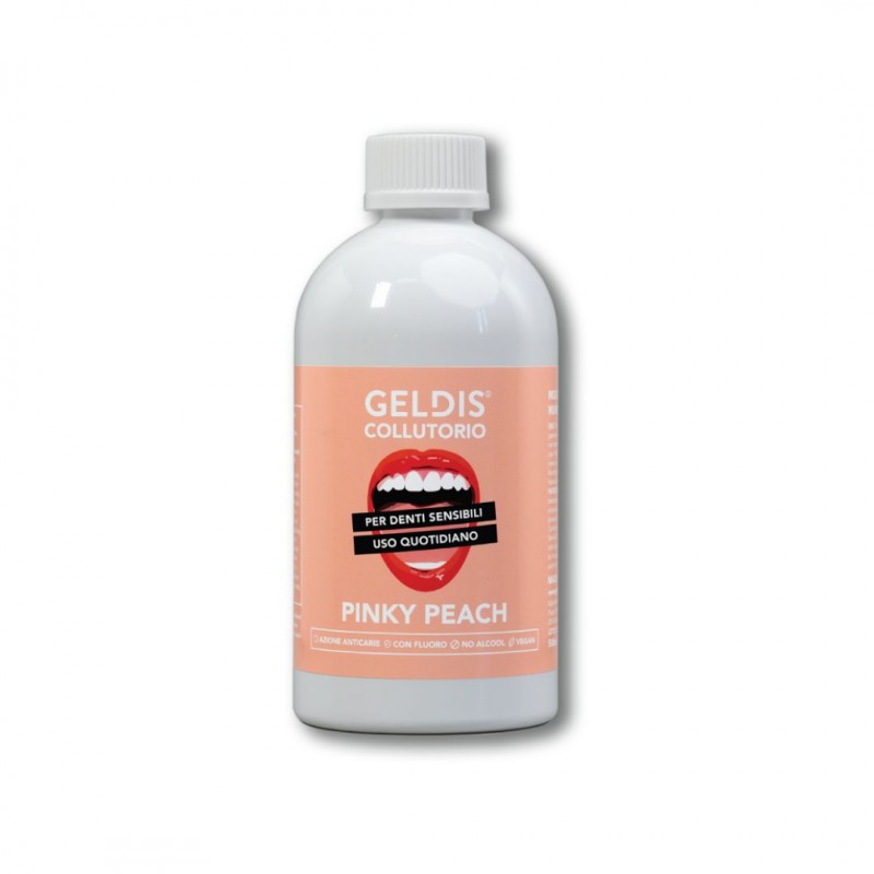 Una confezione di Geldis Collutorio Gusto Pesca Rosa da 500 ml Una confezione di Geldis Collutorio Gusto Pesca Rosa da 500 ml