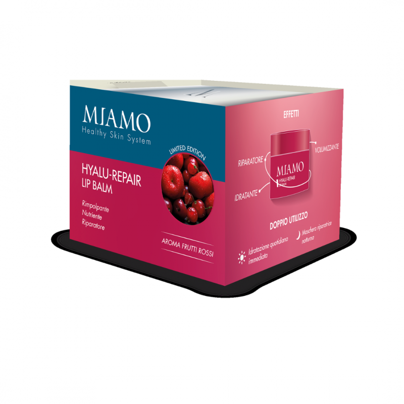 confezione di Miamo Hyalu-Repair Lip Balm ai Frutti Rossi Effetto Volumizzante 15ml