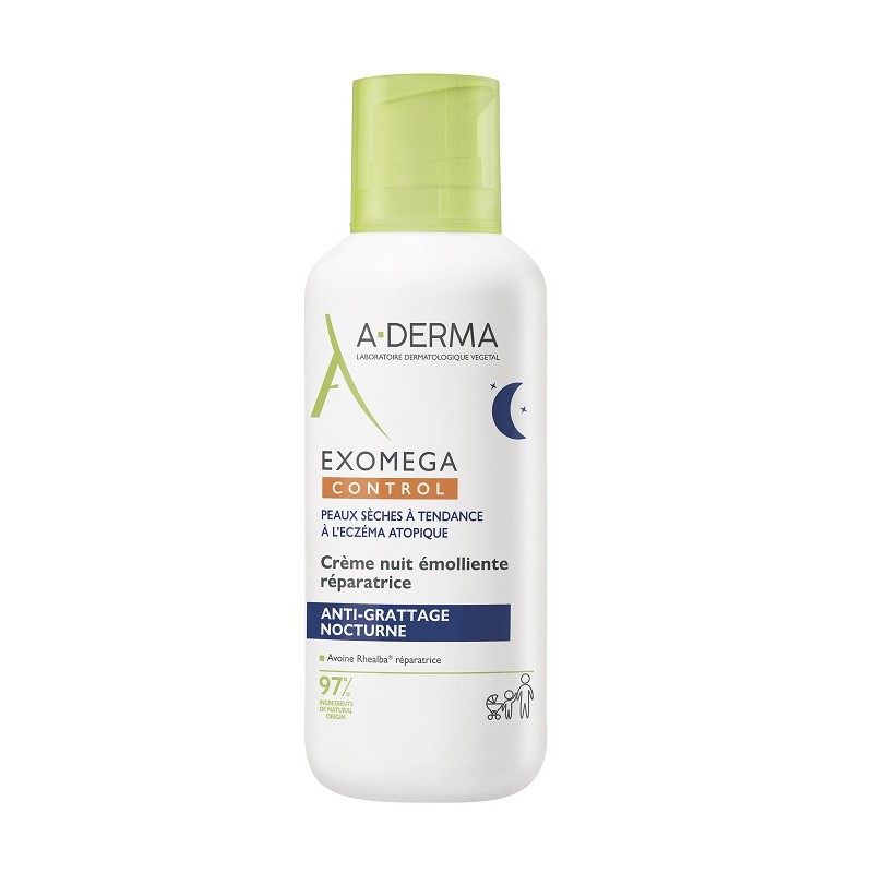 Un Flacone di A-Derma Exomega Control Crema Notte per Pelle Secca 400 ml Un Flacone di A-Derma Exomega Control Crema Notte per Pelle Secca 400 ml
