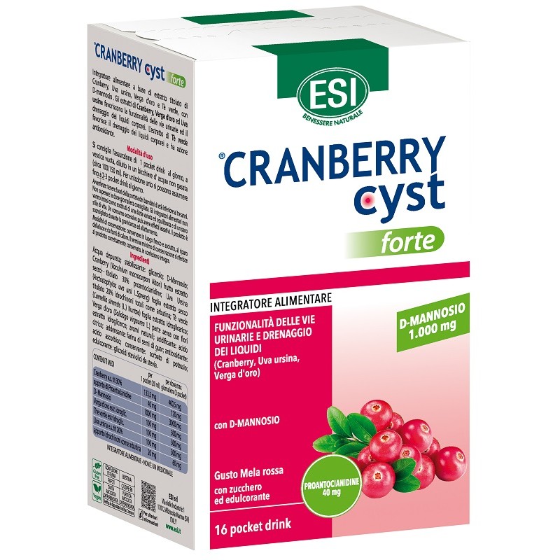 confezione di ESI Cranberry Cyst Forte Integratore con D-Mannosio per Vie Urinarie 16 Stick confezione di ESI Cranberry Cyst Forte Integratore con D-Mannosio per Vie Urinarie 16 Stick
