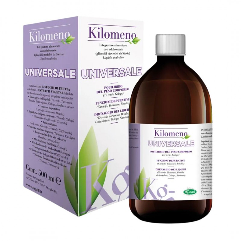 Confezione e flacone di Kilomeno Universale Integratore Drenante e Depurativo 500ml Confezione e flacone di Kilomeno Universale Integratore Drenante e Depurativo 500ml