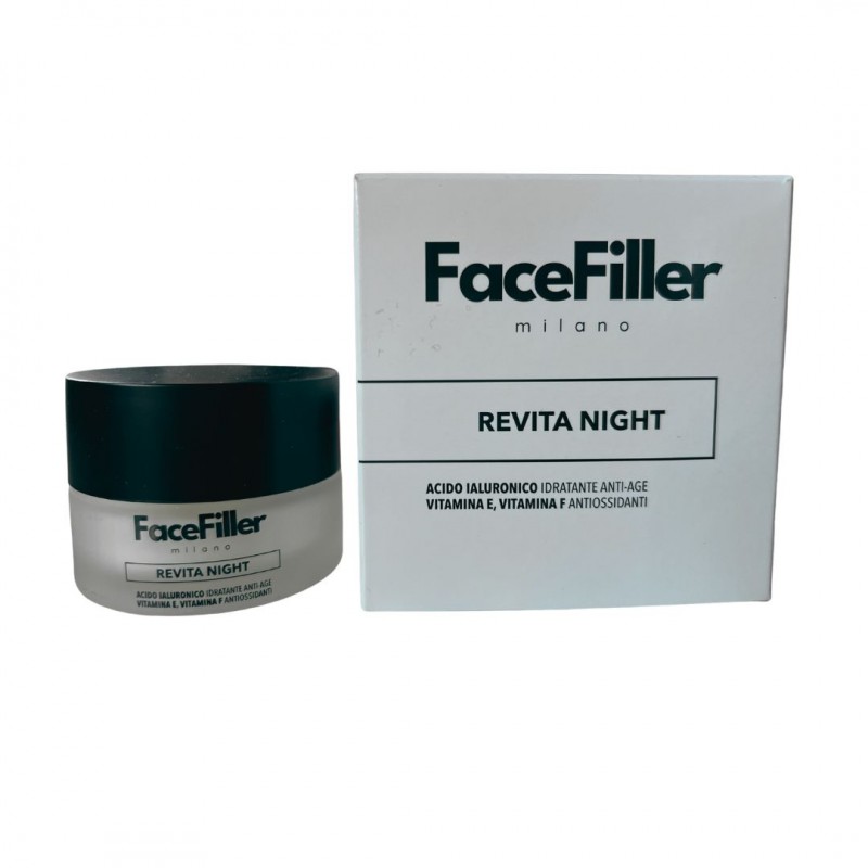 Confezione e vasetto di Dr.Facefiller Revita Night Crema Viso Notte Rassodante e Antirughe 30ml Confezione e vasetto di Dr.Facefiller Revita Night Crema Viso Notte Rassodante e Antirughe 30ml