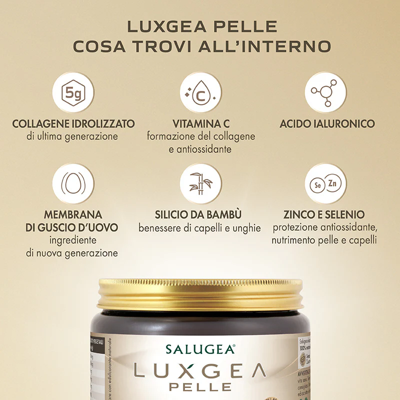 Salugea LuxGea Pelle Collagene da Bere Elasticità e Idratazione 30 Flaconi