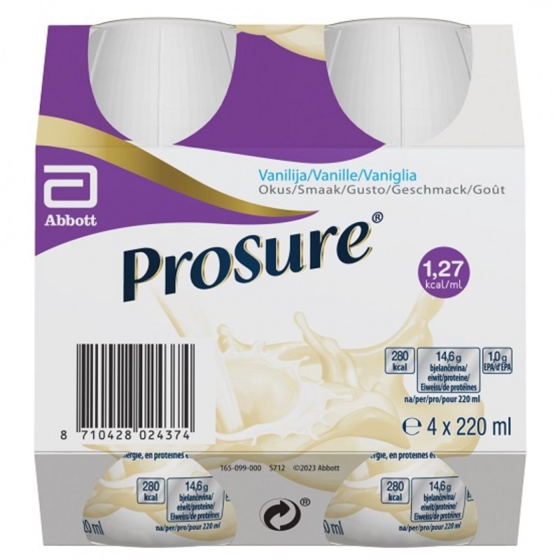 Confezione di Prosure Integratore per Recupero Massa Magra Gusto Vaniglia 4 Bottiglie da 220ml Confezione di Prosure Integratore per Recupero Massa Magra Gusto Vaniglia 4 Bottiglie da 220ml