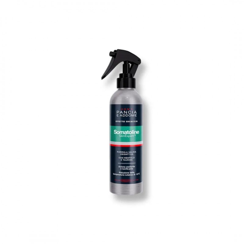 Un facone di Somatoline Pancia e Addome Cryo Spray Trattamento Snellente Uomo 200 ml