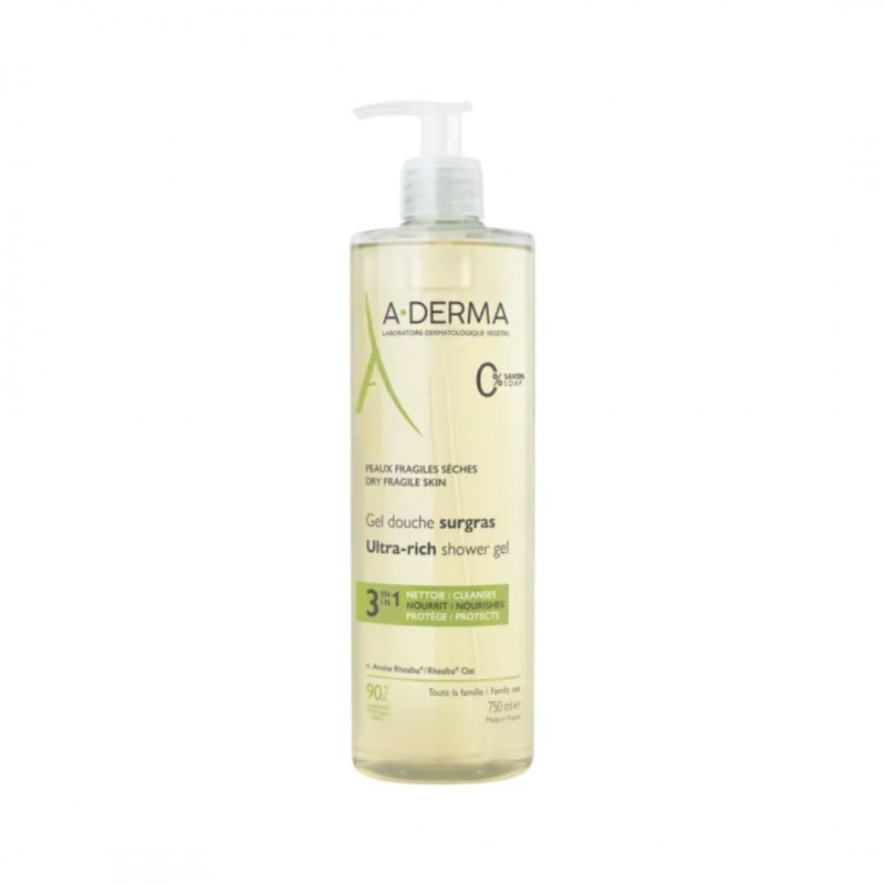 Un Flacone di A-Derma Surgras Gel Doccia Protettivo e Lenitivo per Pelle Secca 750 ml Un Flacone di A-Derma Surgras Gel Doccia Protettivo e Lenitivo per Pelle Secca 750 ml