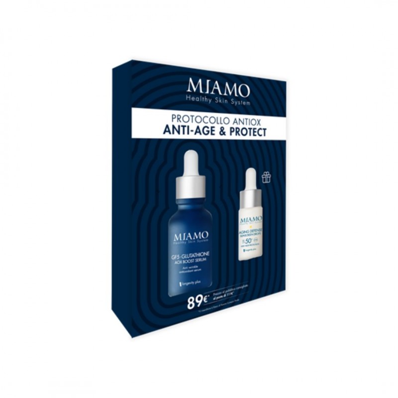 Un Cofanetto Miamo Protocollo Anti-Invecchiamento Siero GF5 Glutathione 30 ml + Siero Aging Defense 10 ml Un Cofanetto Miamo Protocollo Anti-Invecchiamento Siero GF5 Glutathione 30 ml + Siero Aging Defense 10 ml