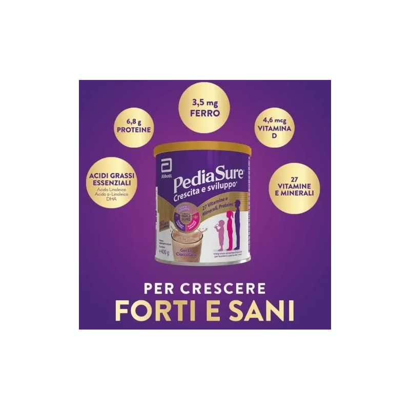 Pediasure Crescita e Sviluppo Integratore Vitaminico per Bambini Gusto Cioccolato 400gr Pediasure Crescita e Sviluppo Integratore Vitaminico per Bambini Gusto Cioccolato 400gr