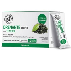Confezione e stick di Marco Viti Drenante Forte Integratore Senza Zucchero Drenaggio Liquidi Gusto Te Verde 28 Stick