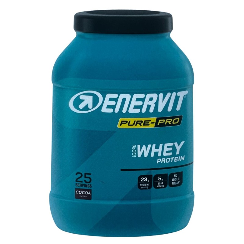Barattolo di Enervit Pure Pro 100% Whey Protein Integratore di Proteine del Siero del Latte al Cacao 750g Barattolo di Enervit Pure Pro 100% Whey Protein Integratore di Proteine del Siero del Latte al Cacao 750g