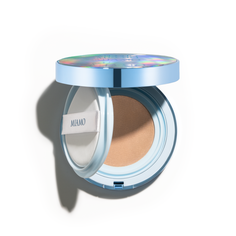 confezione di Miamo Second Skin Mesh Fondotinta Cushion Colore Shell con SPF50 13.5g