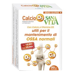 confezione di Sanavita Calcio D-3 Integratore per Ossa con Vitamina D3 30 Compresse