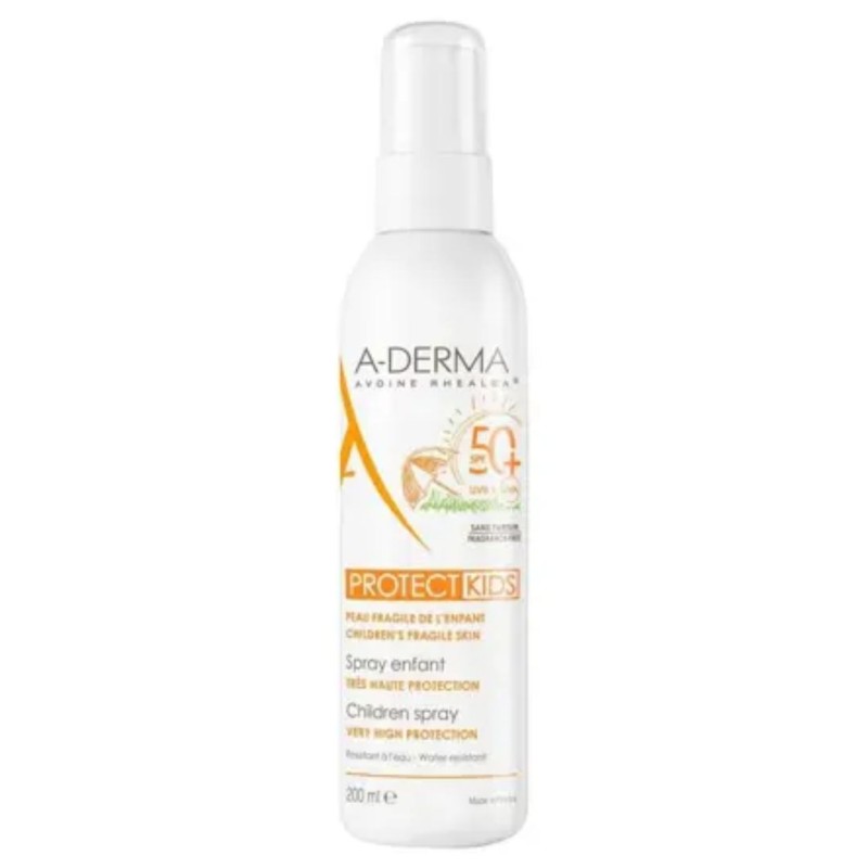Flacone di A-Derma Protect Spray Solare Viso e Corpo Bambini SPF50+ 250ml Flacone di A-Derma Protect Spray Solare Viso e Corpo Bambini SPF50+ 250ml